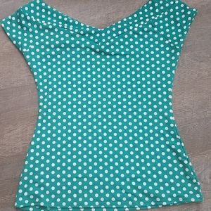 Unique Vintage size medium green polka dot top